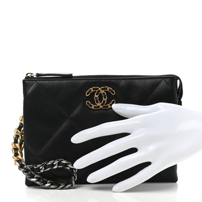 Chanel Shiny Goatskin Quilted Small Chanel 19 Pouch With Handle Black 2 of 7