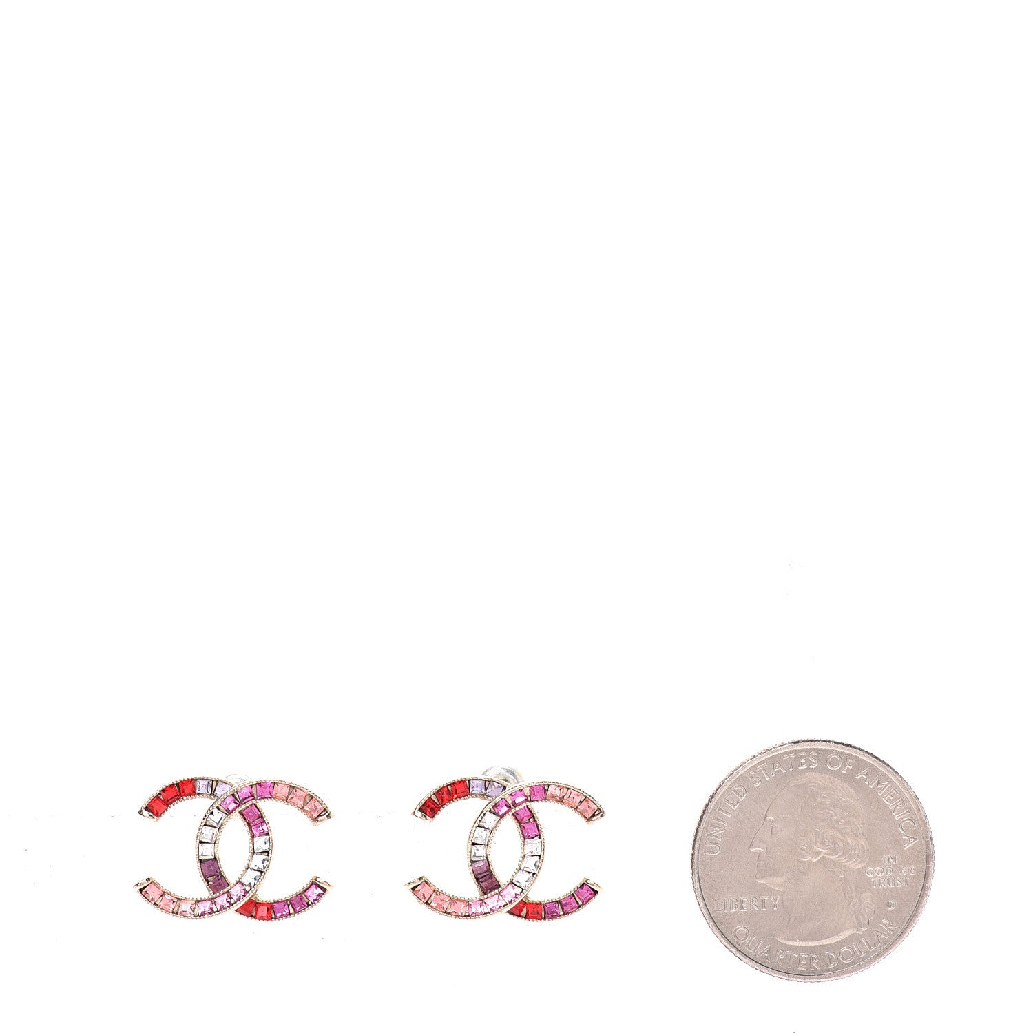 Chanel Crystal Baguette CC Earrings Gold Multicolor 2 of 5