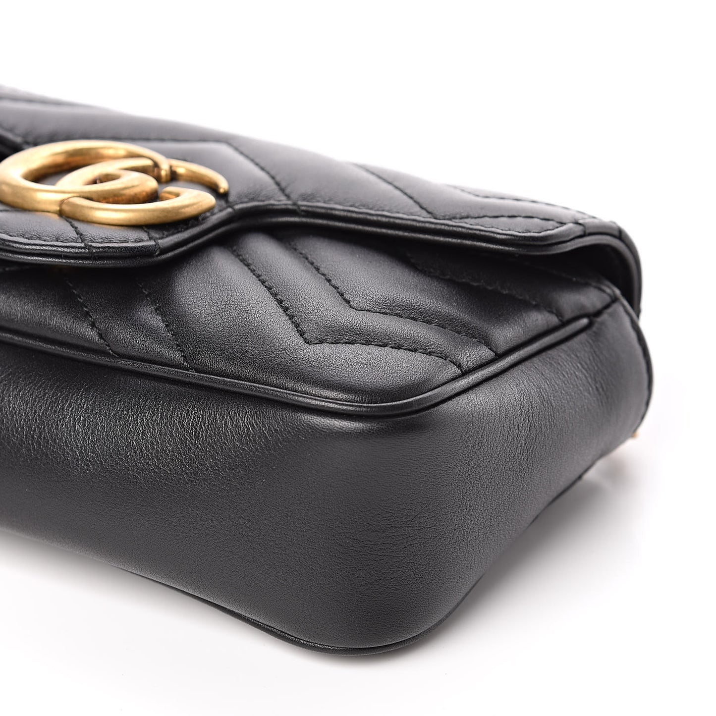 Calfskin Matelasse Super Mini GG Marmont Shoulder Bag Black