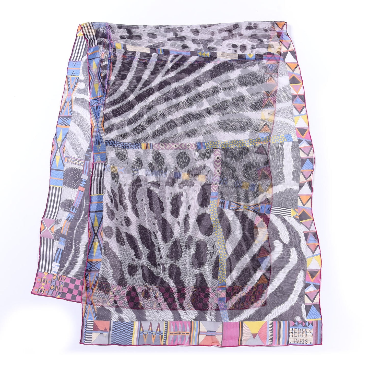 Silk Pelages et Camouflage Stole Gris Perle Fuchsia