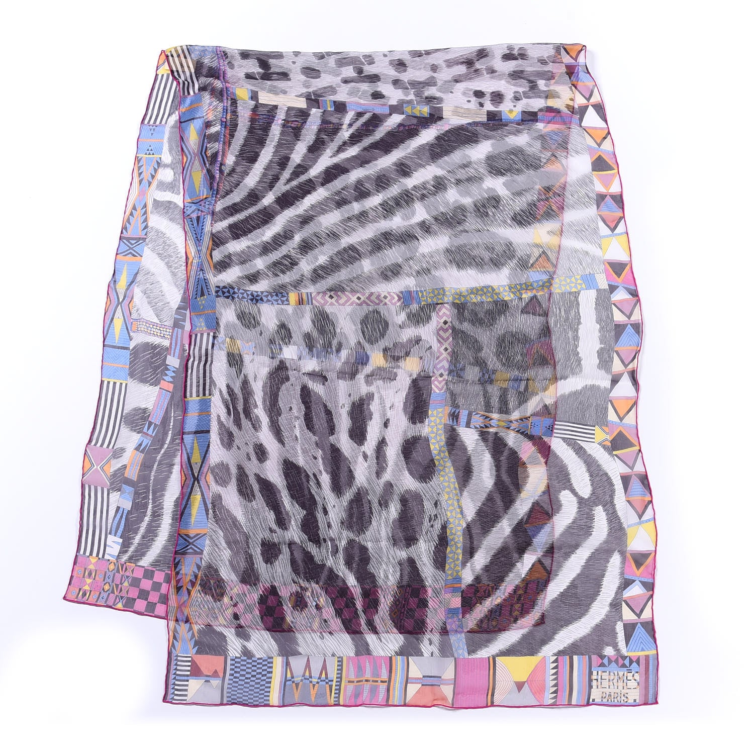 Hermes Silk Pelages et Camouflage Stole Gris Perle Fuchsia 1 of 4