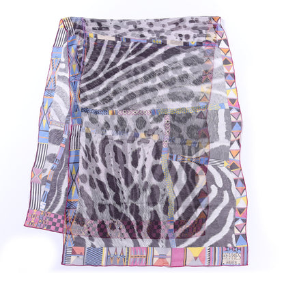 Hermes Silk Pelages et Camouflage Stole Gris Perle Fuchsia 1 of 4