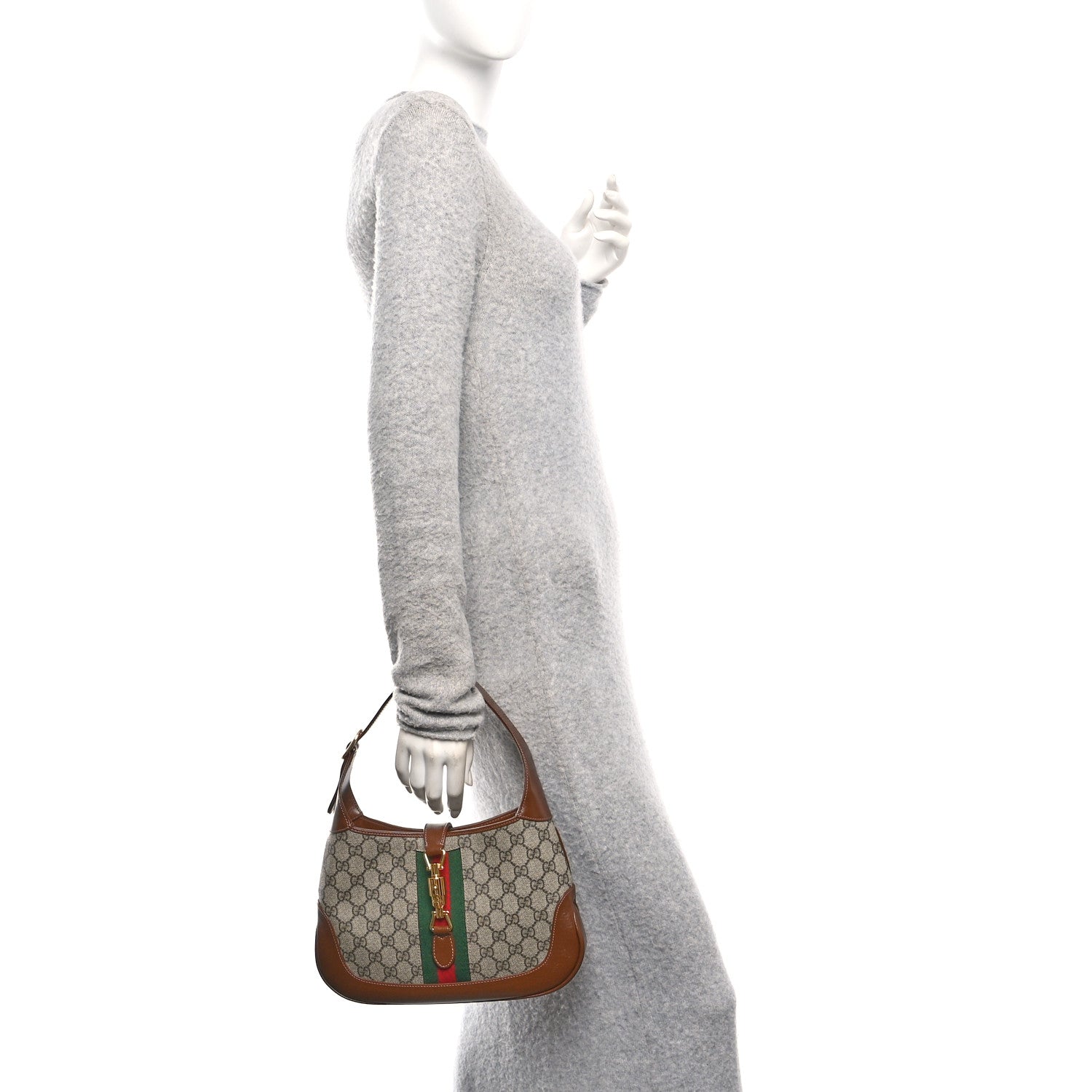 Gucci GG Supreme Monogram Azalea Calfskin Web Small Jackie 1961 Hobo Beige Ebony Brown Sugar 2 of 11