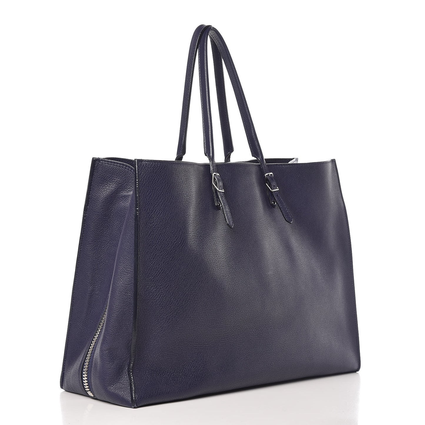 Calfskin Papier A4 Zip Around Plate Tote Bleu Indigo