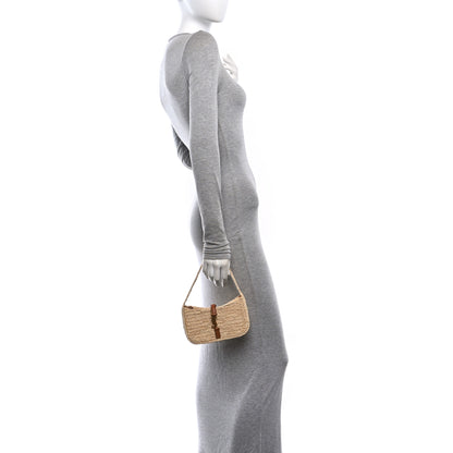 Saint Laurent Raffia Calfskin Le 5 A 7 Mini Hobo Natural Brick 2 of 11