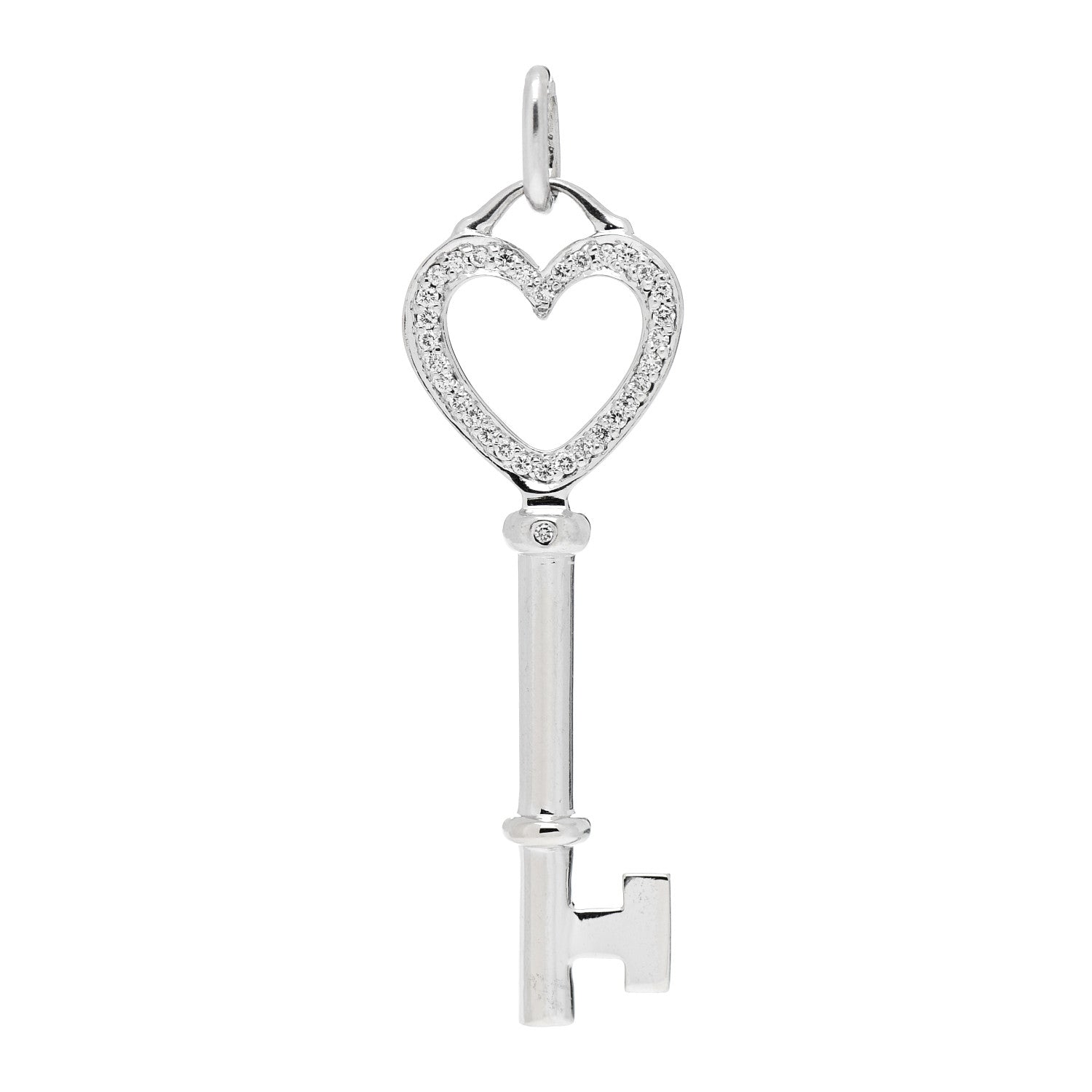 Tiffany 18K White Gold Diamond Mini Heart Key Pendant 1 of 3