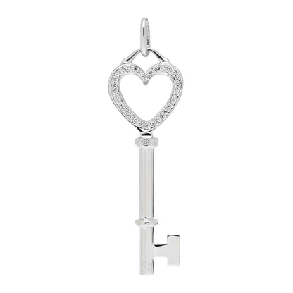 Tiffany 18K White Gold Diamond Mini Heart Key Pendant 1 of 3