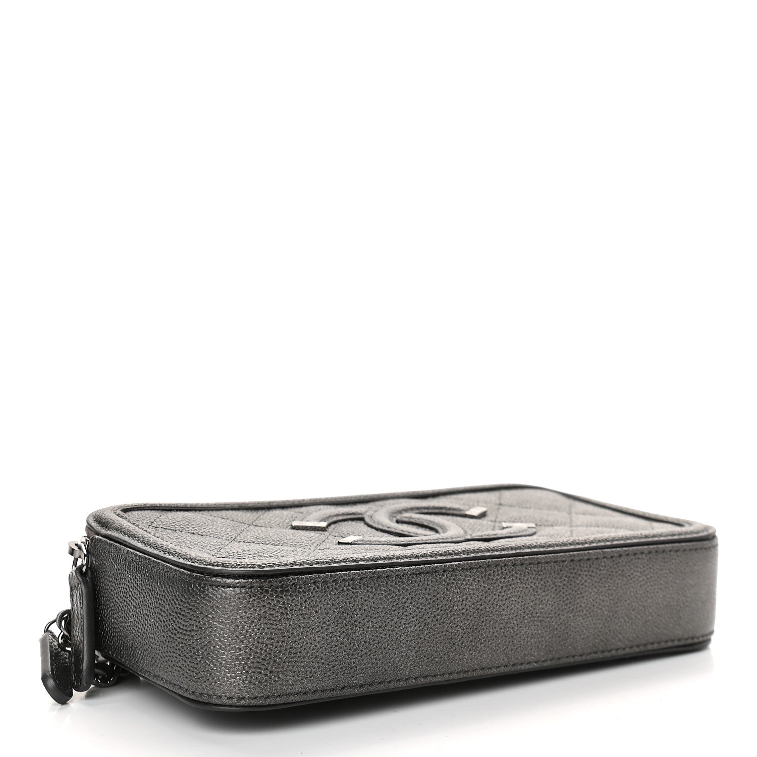 Chanel Metallic Caviar Quilted CC Filigree Clutch With Chain Dark Silver 4 of 12