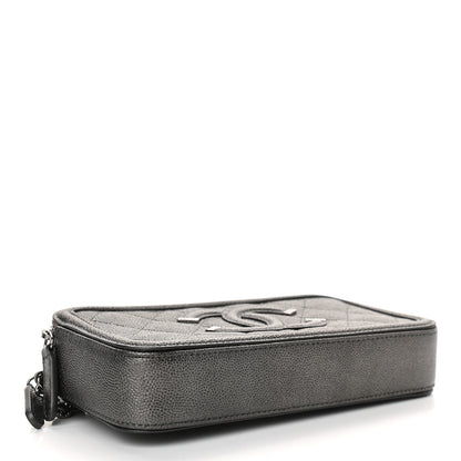 Chanel Metallic Caviar Quilted CC Filigree Clutch With Chain Dark Silver 4 of 12