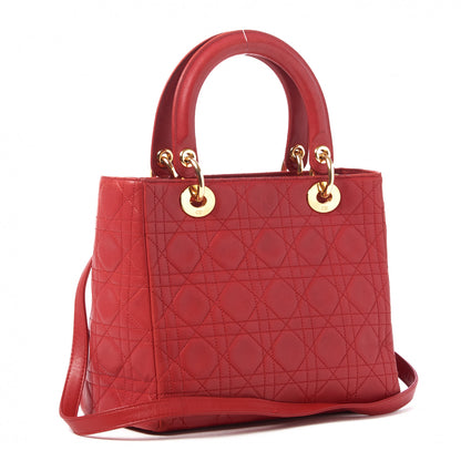 Christian Dior Lambskin Cannage Medium Lady Dior Red 2 of 9