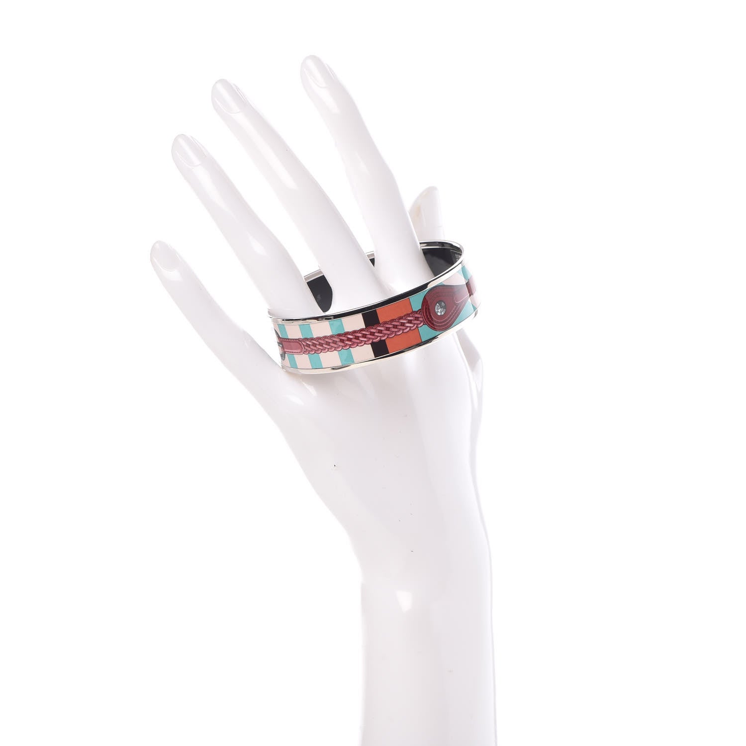 Hermes Enamel Printed Wide Coaching Bracelet 65 Rose Couture 2 of 5