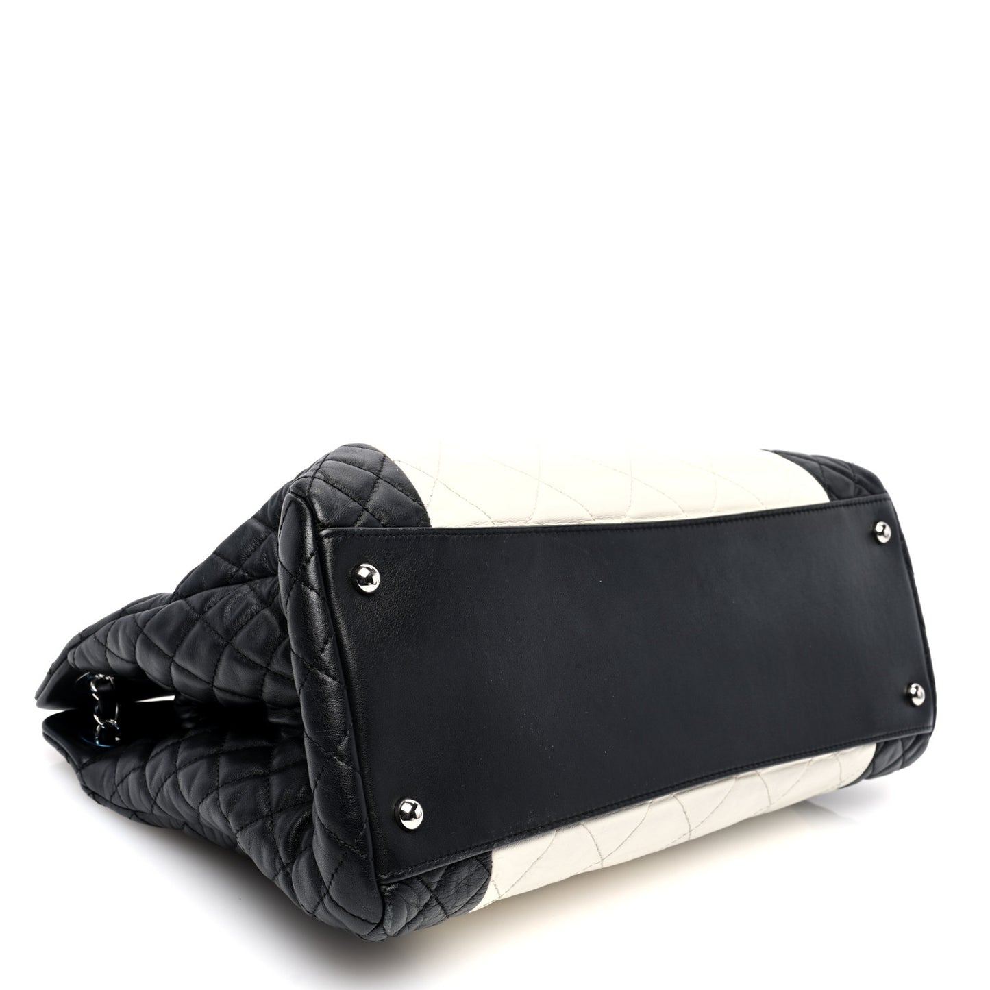 Lambskin Quilted CC Shopping Tote Black Ivory