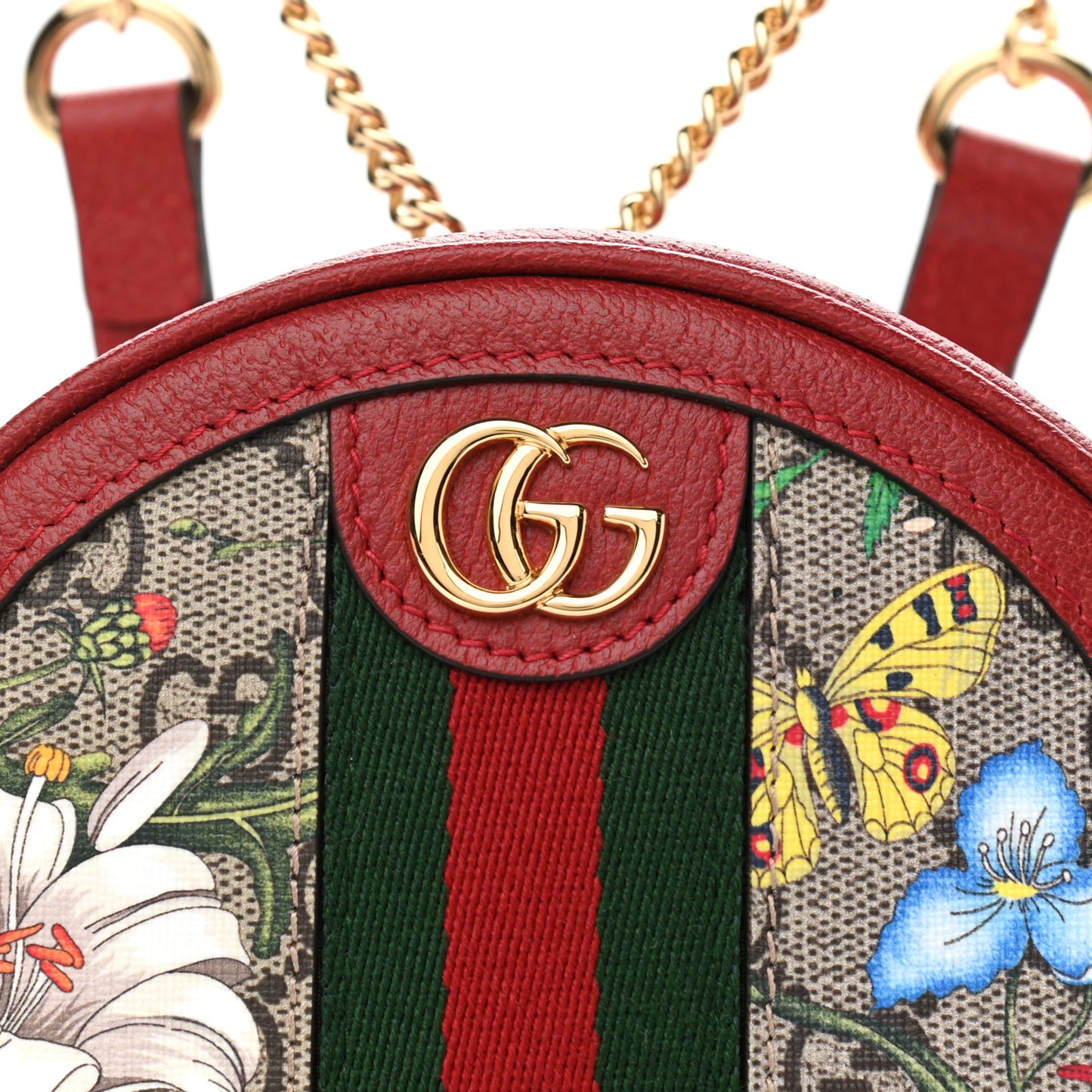GG Supreme Monogram Web Flora Mini Ophidia Round Backpack Red