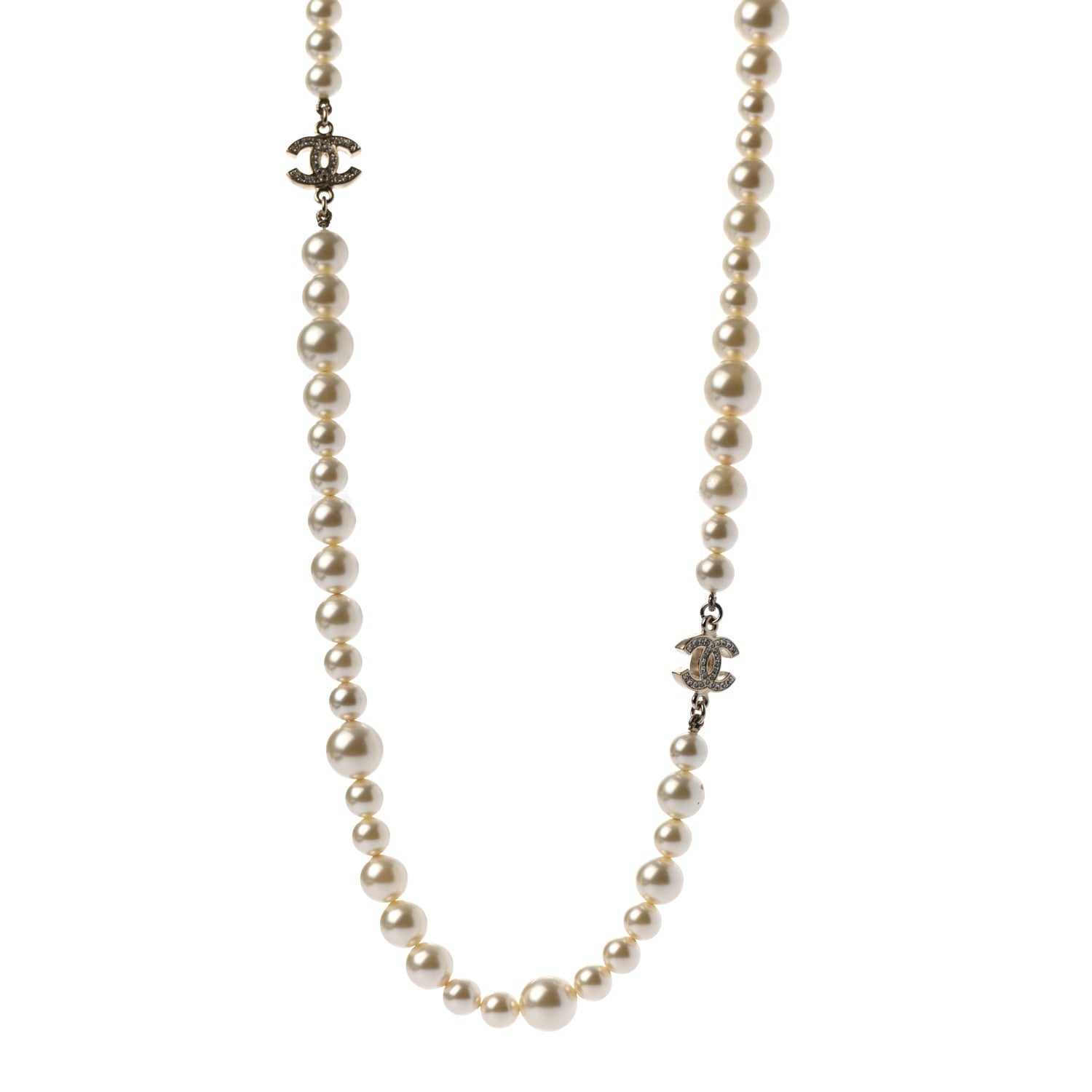 Chanel Graduated Pearl CC Long Necklace Gold 1 of 5