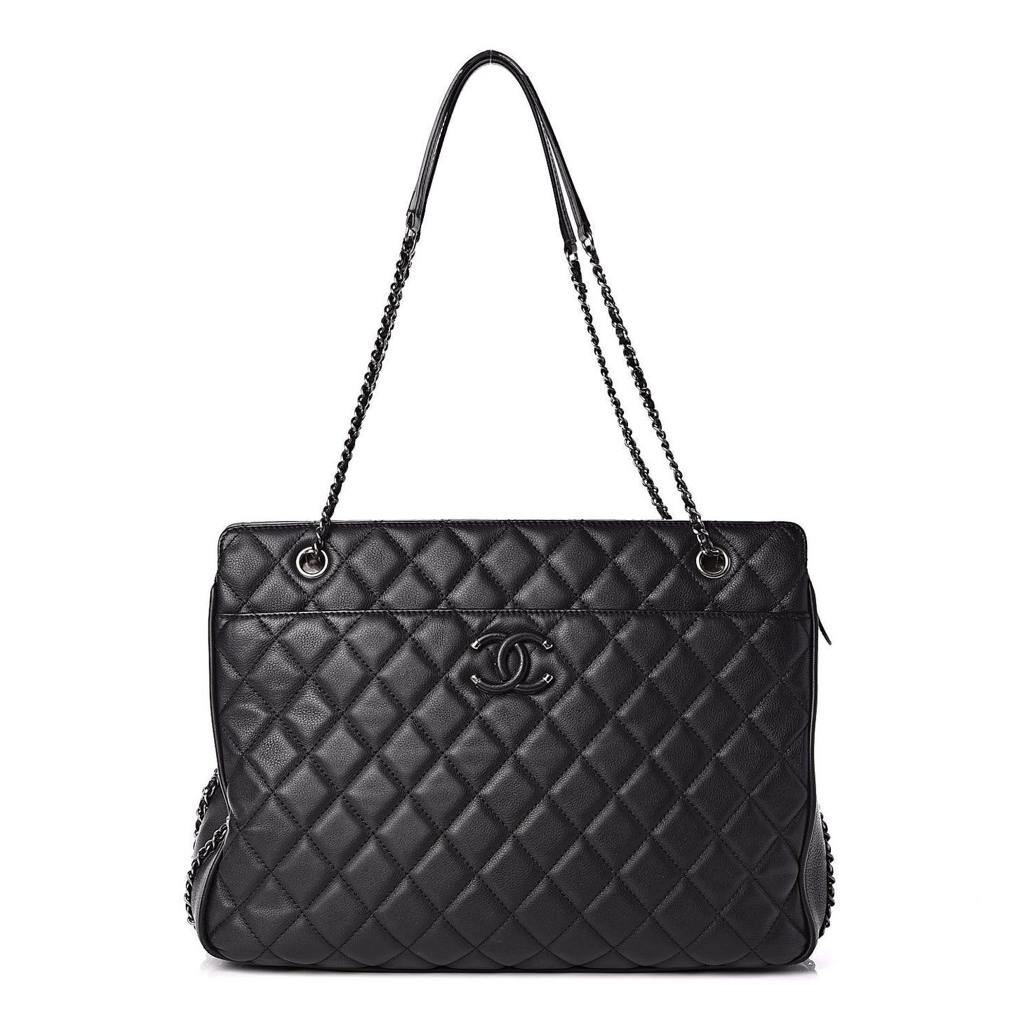 Calfskin Quilted Frame In Chain Tote Black