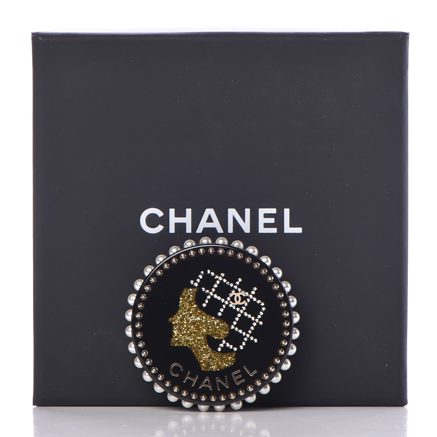 Chanel Resin Crystal Pearl CC Pin Brooch Black Gold 6 of 6