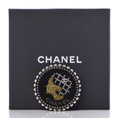 Chanel Resin Crystal Pearl CC Pin Brooch Black Gold 6 of 6