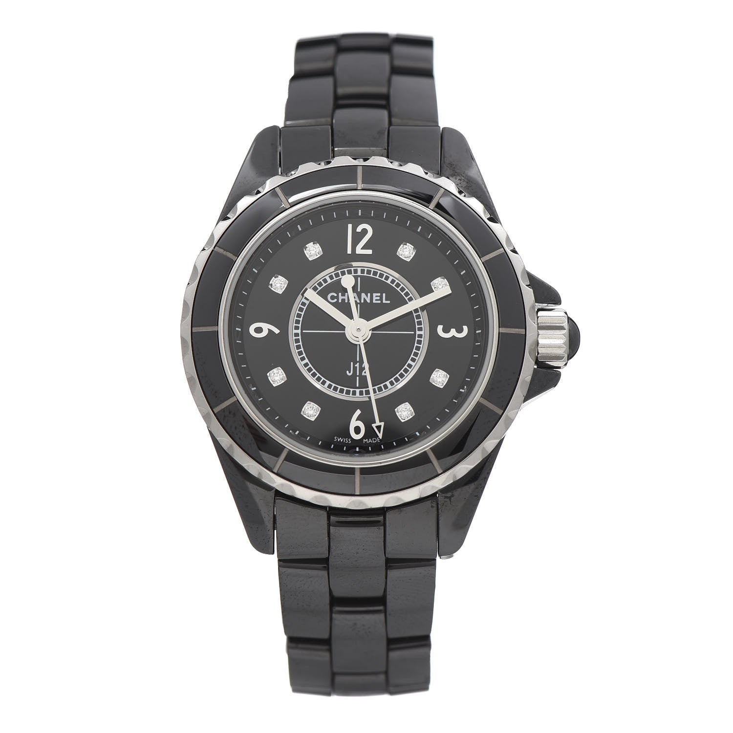 Chanel Stainless Steel Ceramic Diamond 29mm J12 Quartz Watch Black 1 of 6