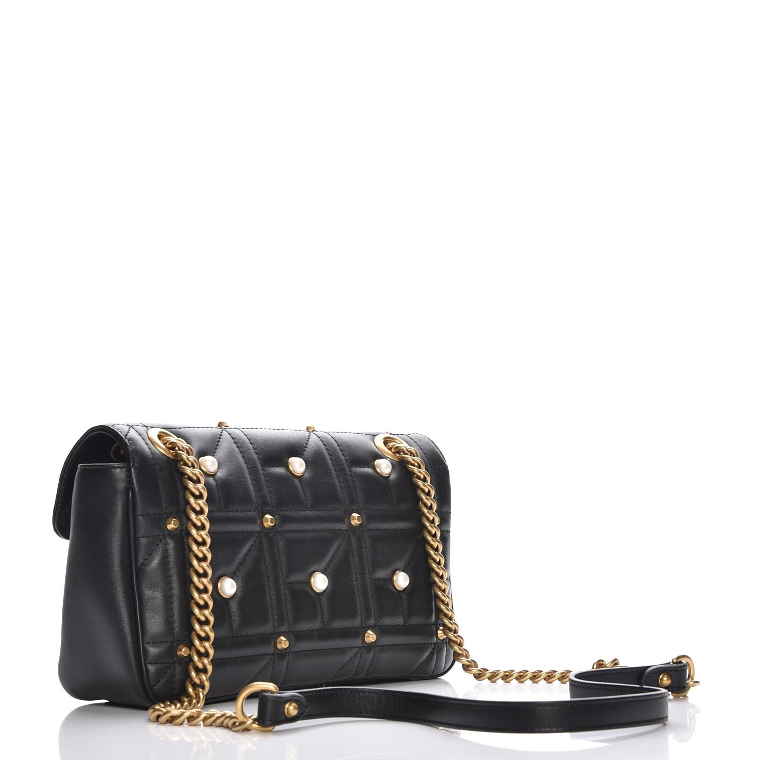 Gucci Calfskin Matelasse Studded Small Pearly GG Marmont Shoulder Bag Black 3 of 7