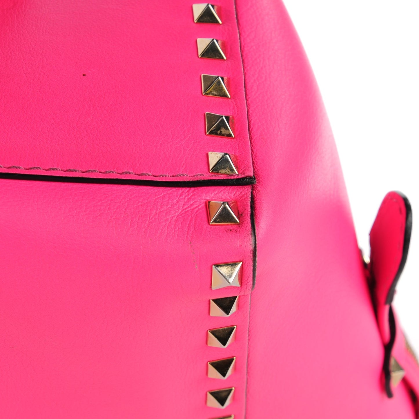 Vitello Small Rockstud Double Handle Tote Fuxia Fluo
