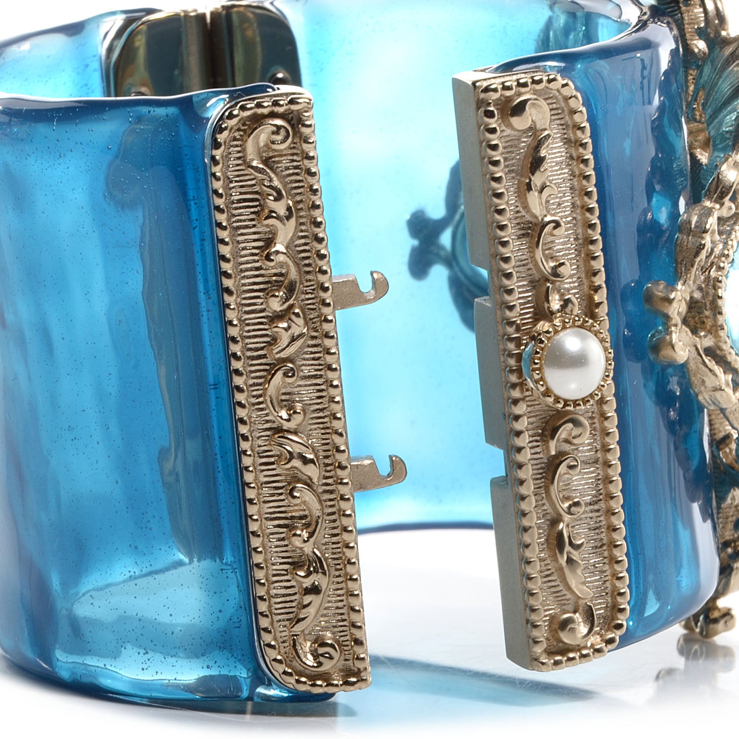 Chanel Resin Gripoix Pearl CC Cuff Blue 4 of 5
