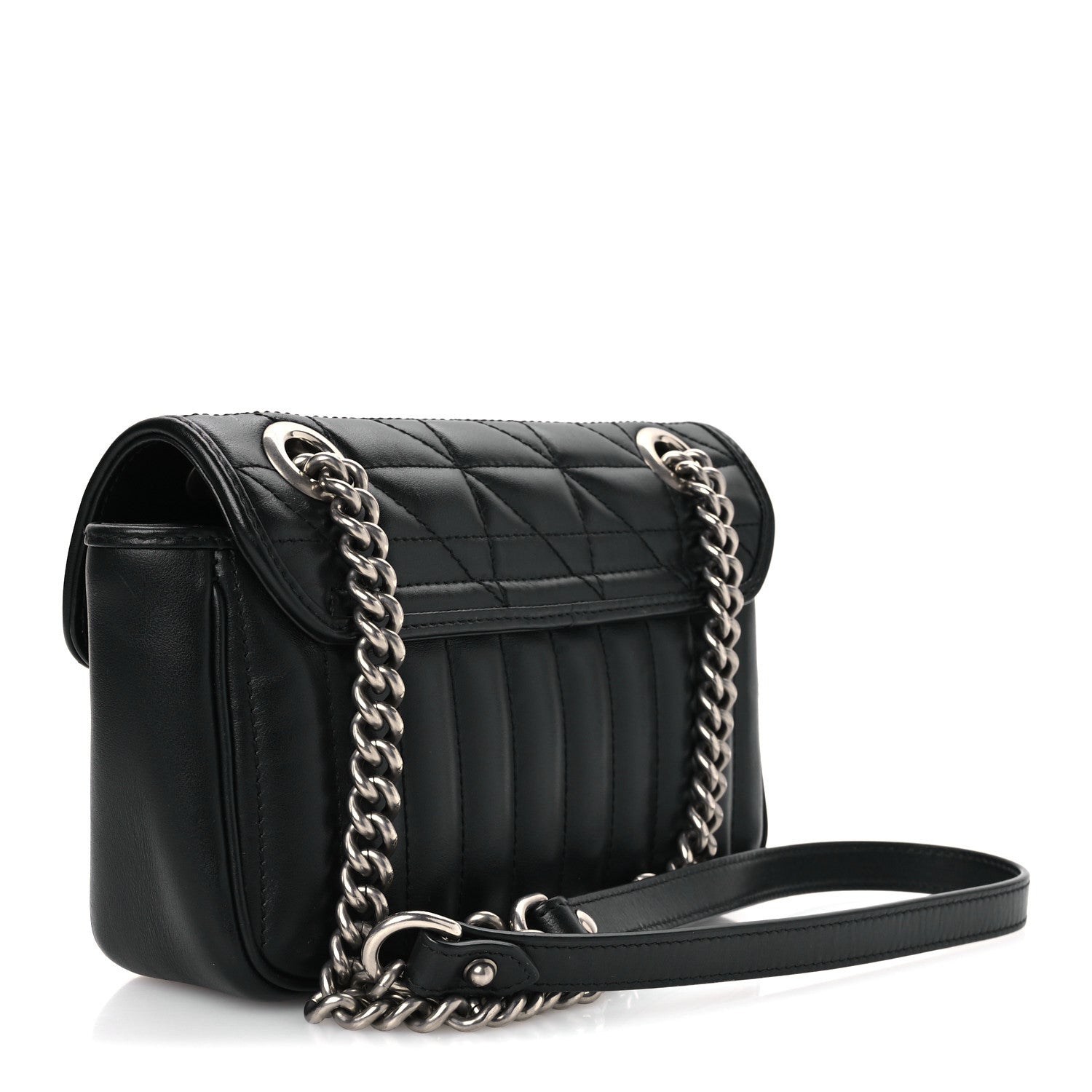 Gucci Calfskin Matelasse Aria Mini GG Marmont Shoulder Bag Black 3 of 10