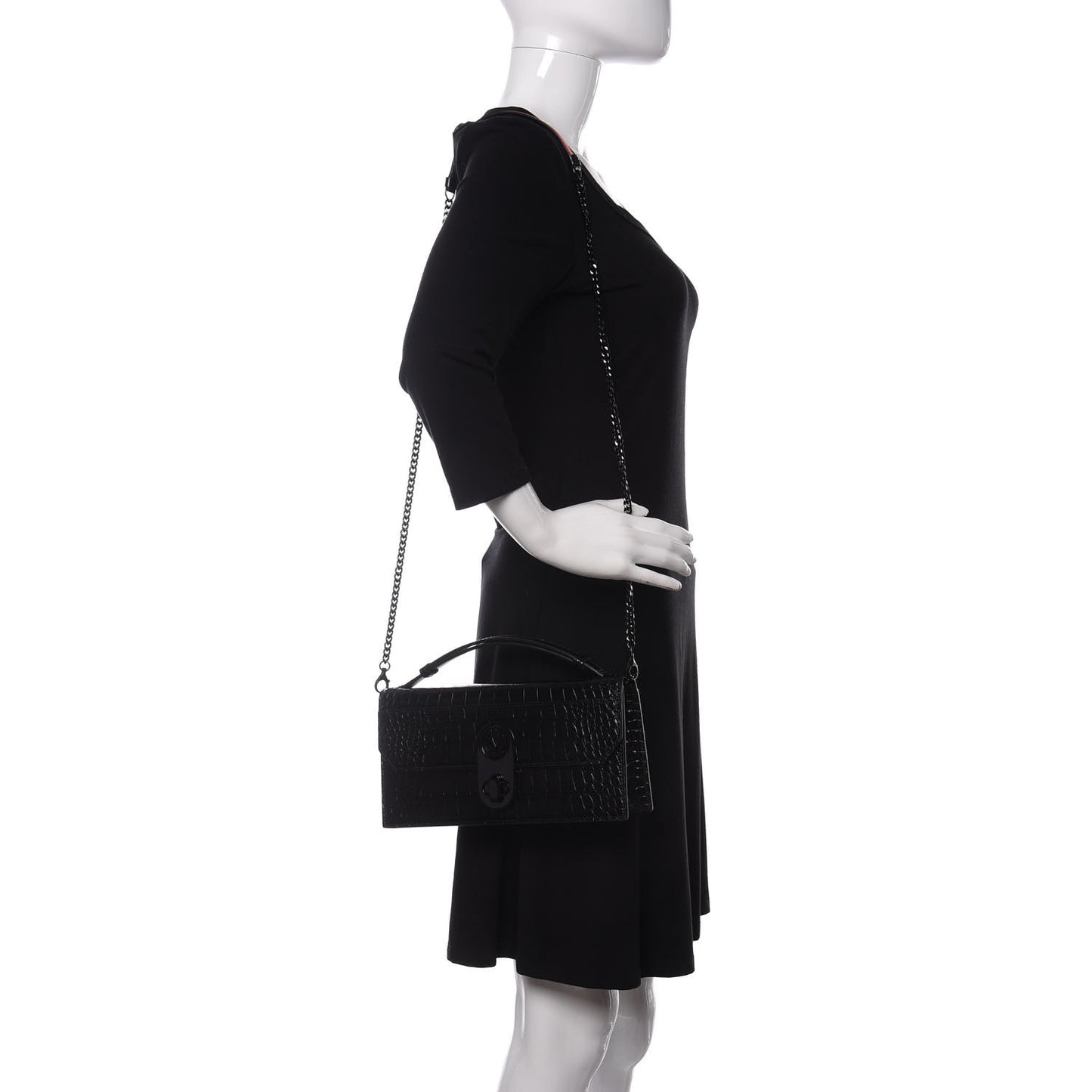 Calfskin Alligator Embossed Elisa Baguette Black