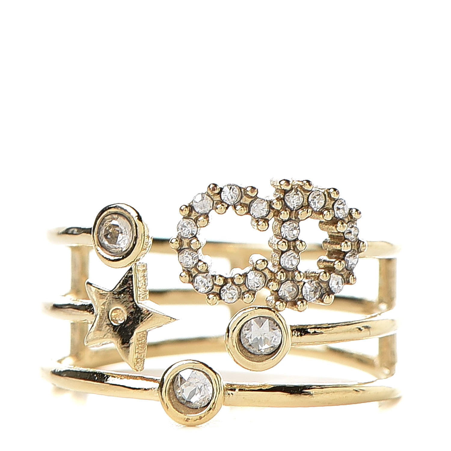 Christian Dior Metal Crystal Shiny-D Ring M Gold 1 of 4