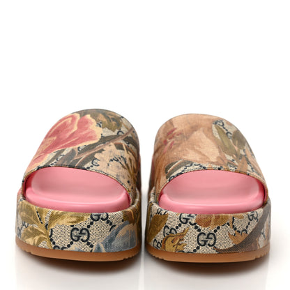 Gucci GG Supreme Monogram Water Flora Angelina Platform Slide Sandals 39.5 Beige Blue Multicolor 2 of 8