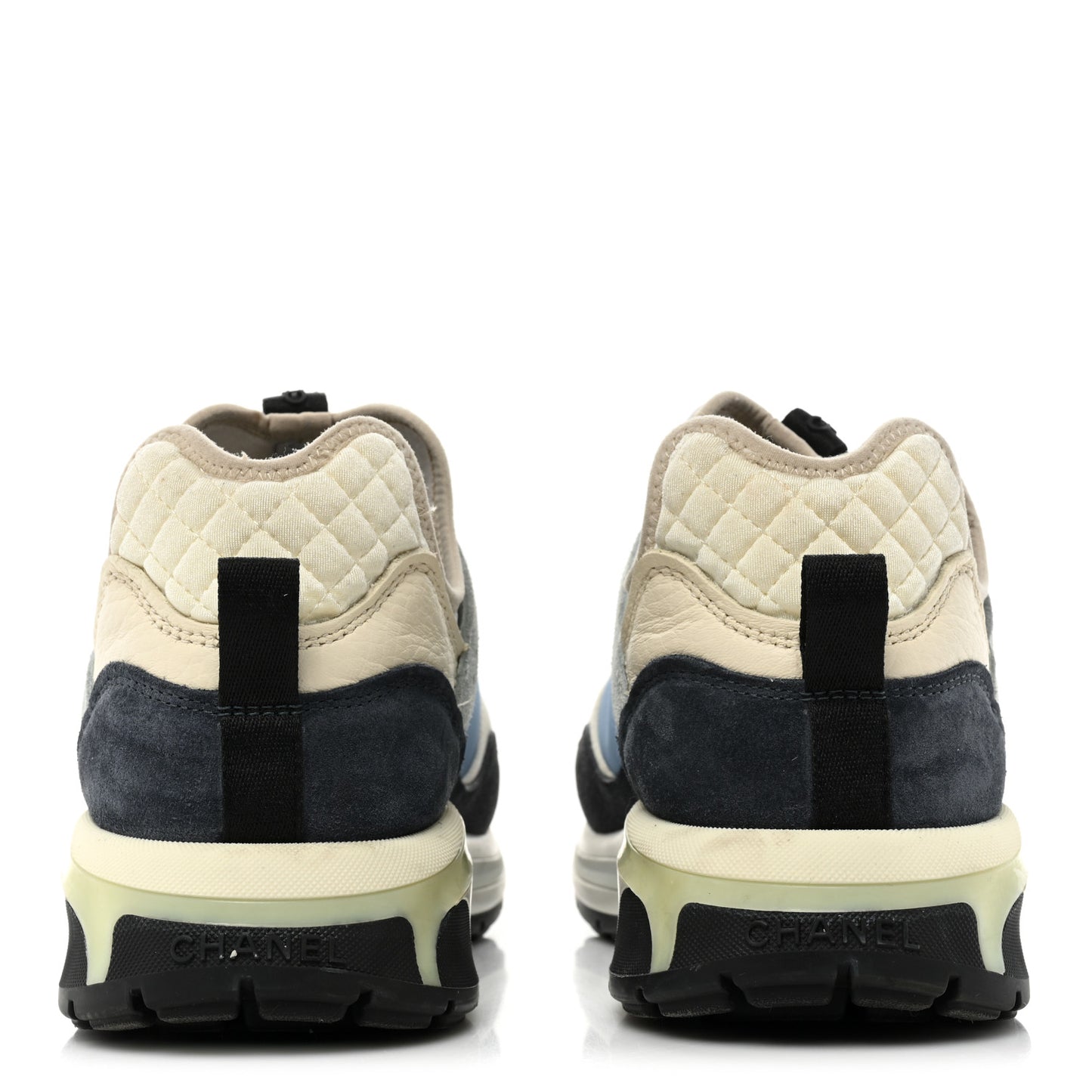 Fabric Suede Calfskin Mesh Womens CC Sneakers 40 Black Blue Ivory