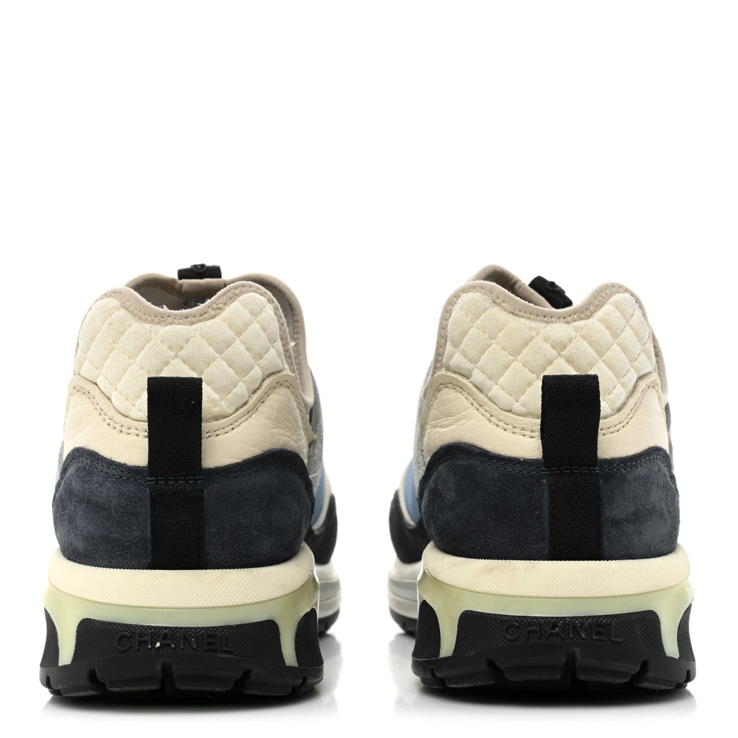 Chanel Fabric Suede Calfskin Mesh Womens CC Sneakers 40 Black Blue Ivory 4 of 13