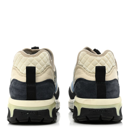 Chanel Fabric Suede Calfskin Mesh Womens CC Sneakers 40 Black Blue Ivory 4 of 13