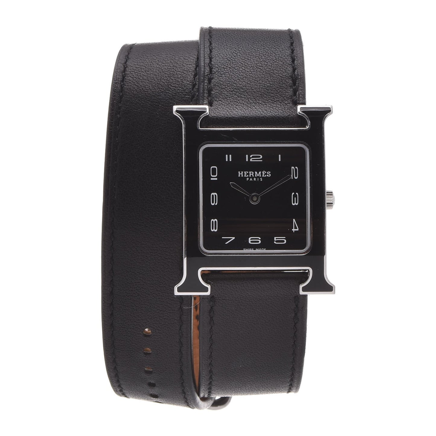 Stainless Steel Barenia Lacquer 26mm Heure H Hour Double Tour Quartz Watch Noir
