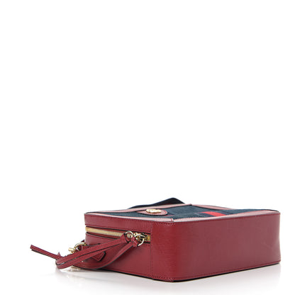 Gucci Suede Calfskin Web Small Ophidia Top Handle Shoulder Bag New Blue Romantic Cherry 3 of 10