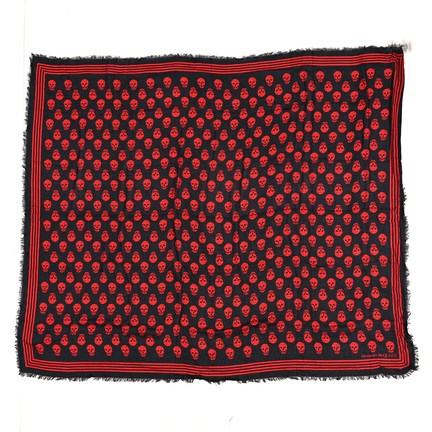Alexander McQueen Modal Silk Skull Scarf Black Red 1 of 3