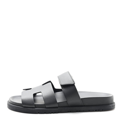 Hermes Calfskin Womens Chypre Sandals 36.5 Black 1 of 10