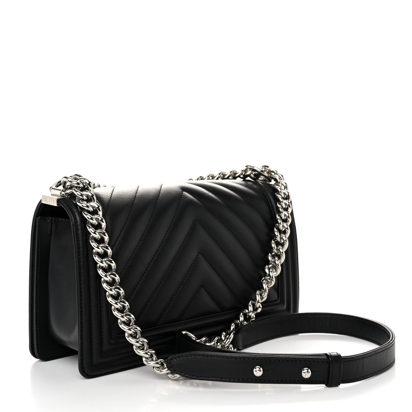 Calfskin Chevron Quilted Medium Boy Flap Black