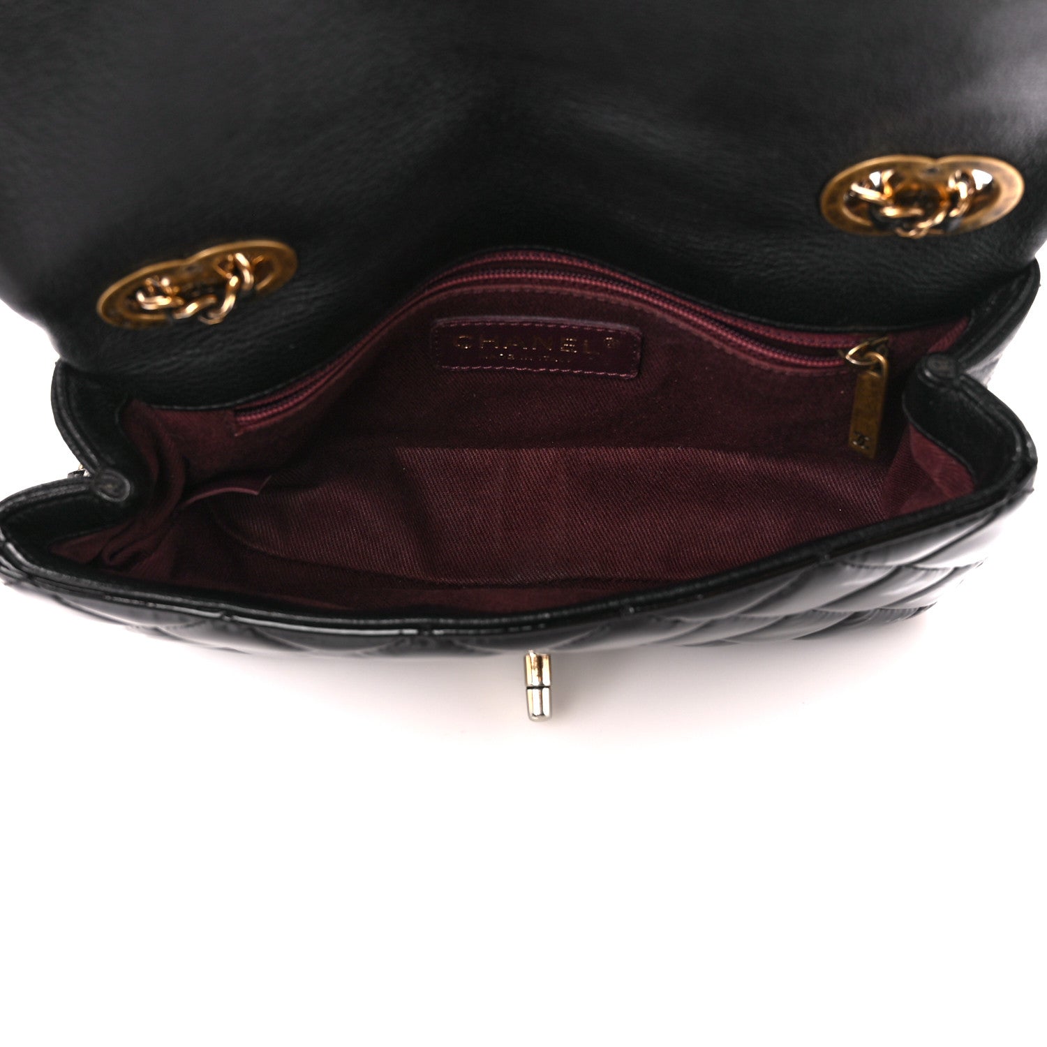 Chanel Patent Goatskin Quilted Small CC Eyelet Flap Black 5 of 12
