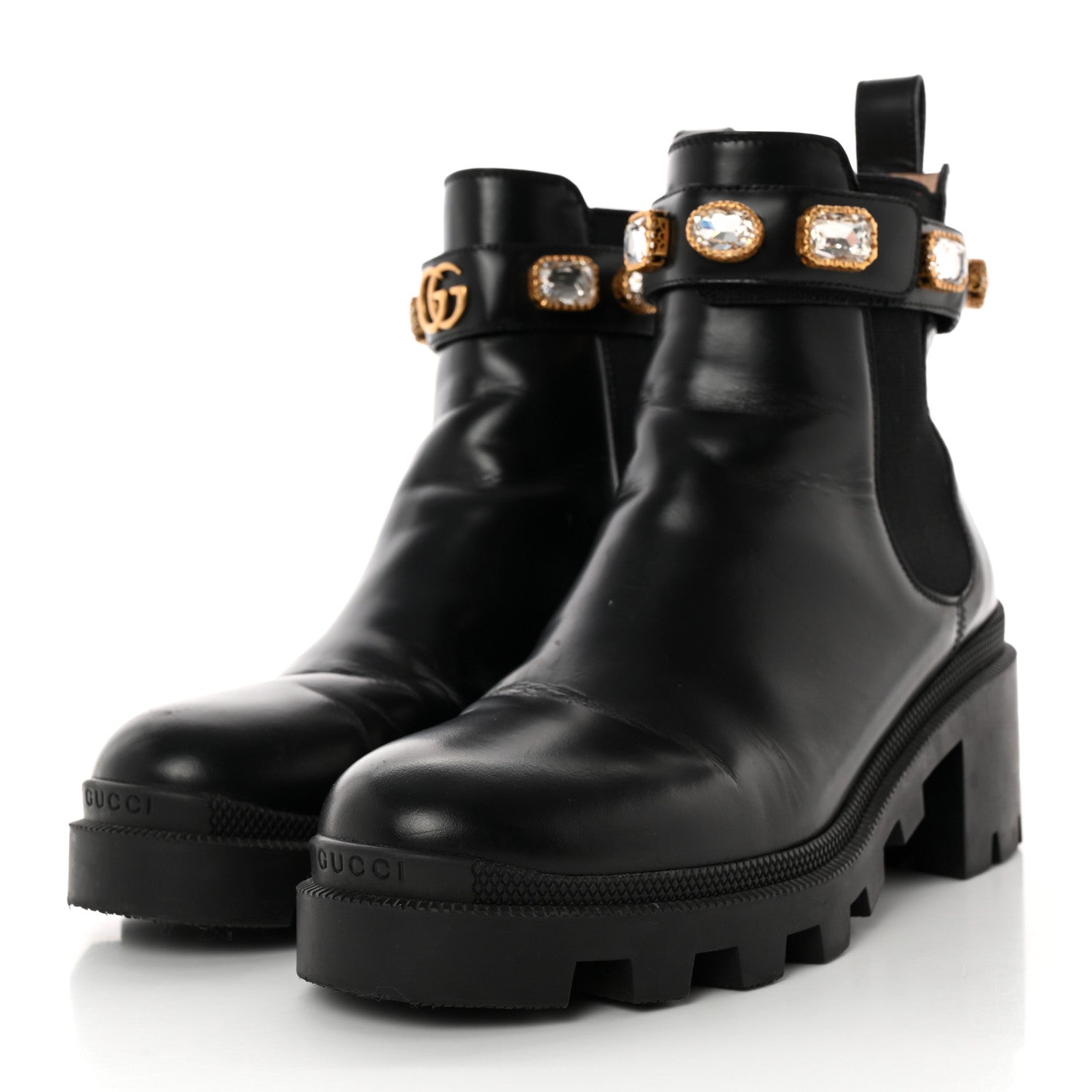Gucci Calfskin Crystal GG Trip Chelsea Ankle Boots 38 Black 3 of 18