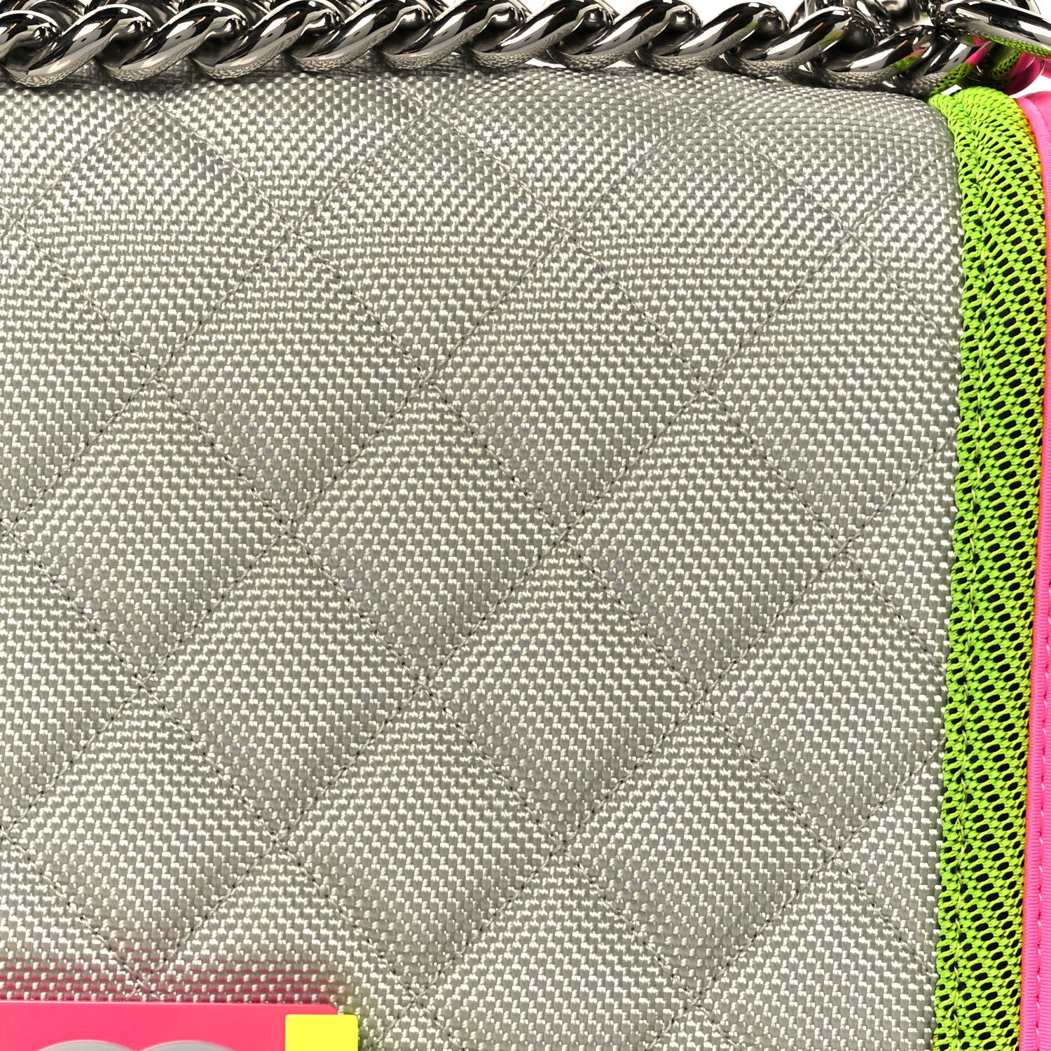 Chanel Canvas Quilted Medium Fluo Boy Flap Dark Grey Fuchsia Green 8 of 10