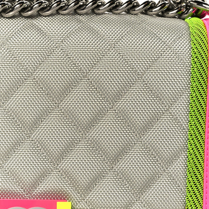 Chanel Canvas Quilted Medium Fluo Boy Flap Dark Grey Fuchsia Green 8 of 10