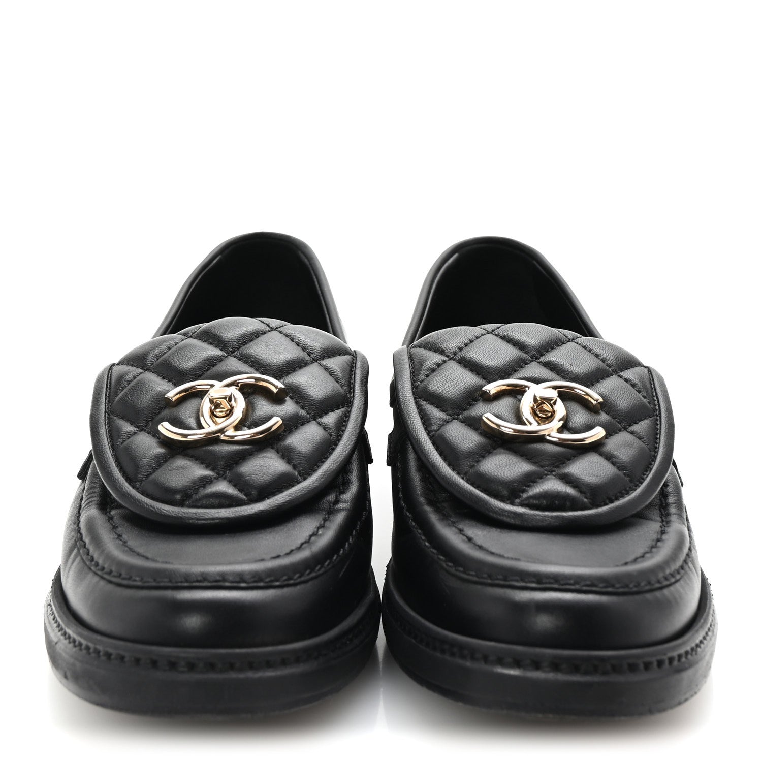 Chanel Lambskin Quilted CC Turnlock Loafers 37.5 Black 3 of 10