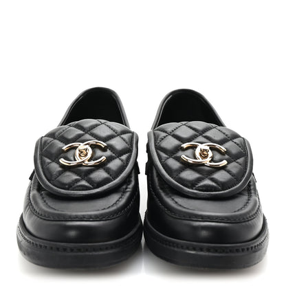 Chanel Lambskin Quilted CC Turnlock Loafers 37.5 Black 3 of 10