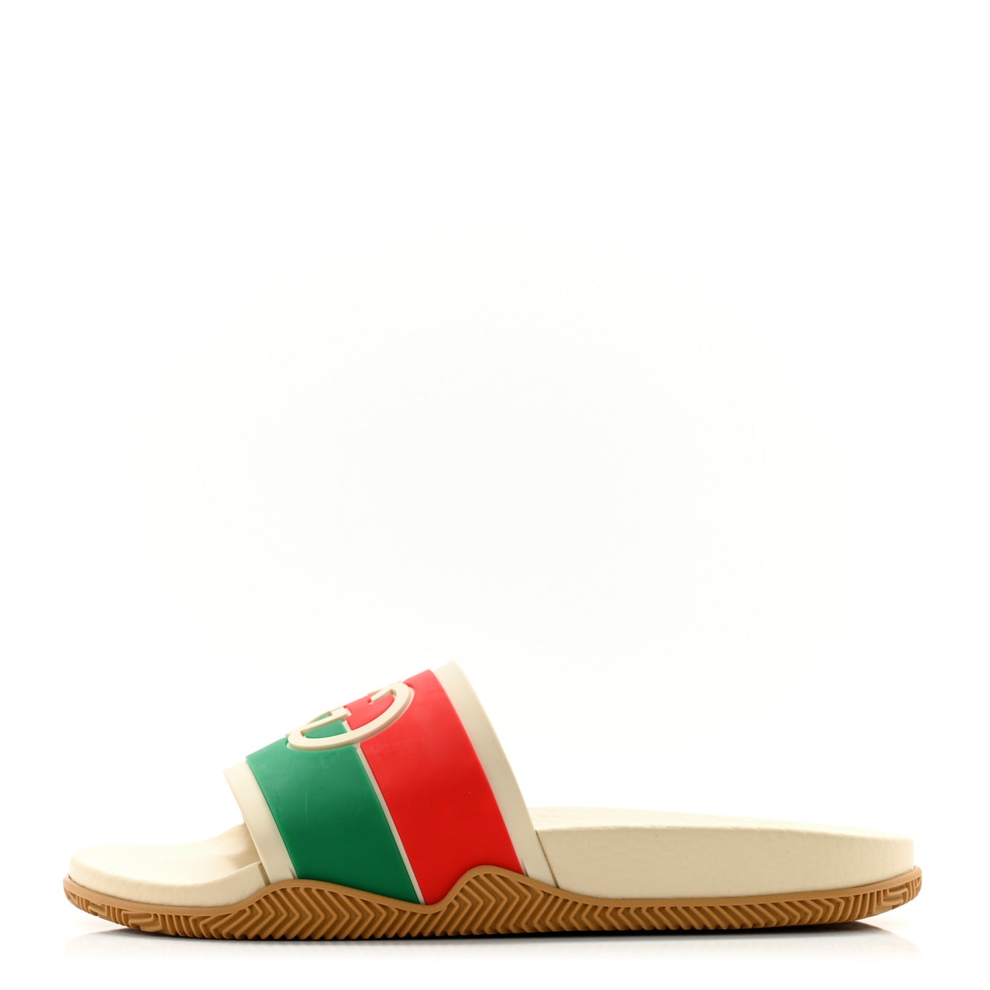 Rubber Web Womens Interlocking G Slide Sandals 38 Mystic White Green Red
