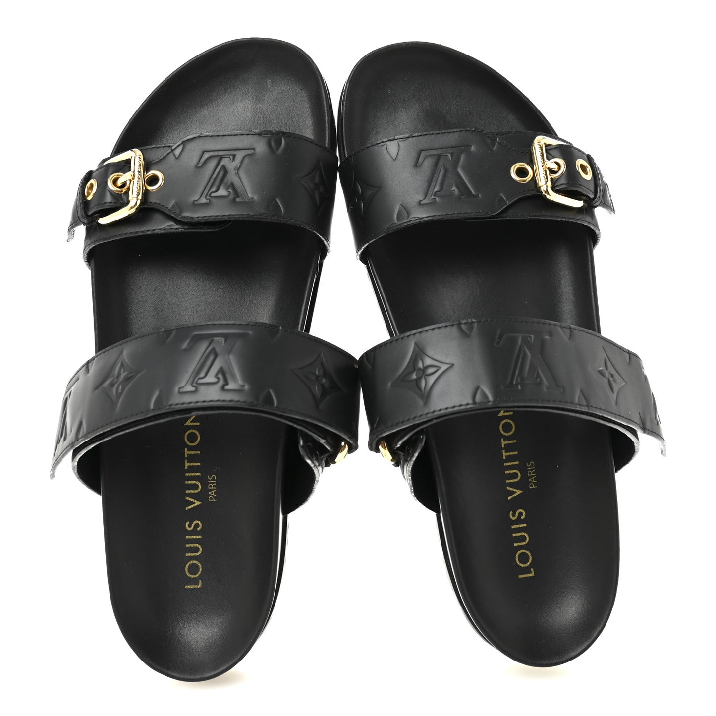 Lambskin Embossed Monogram Bom Dia Flat Mule Sandals 40 Black