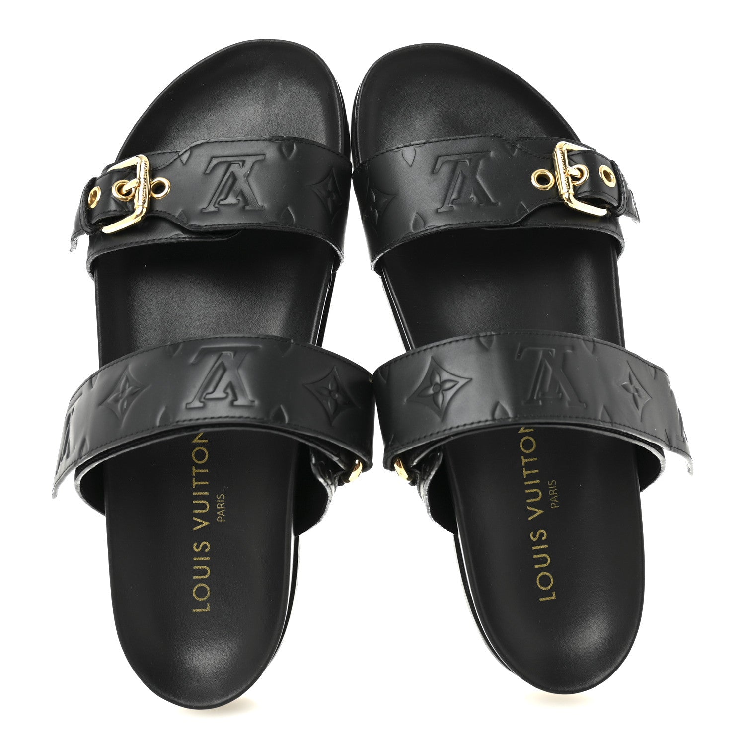 Louis Vuitton Lambskin Embossed Monogram Bom Dia Flat Mule Sandals 40 Black 2 of 10