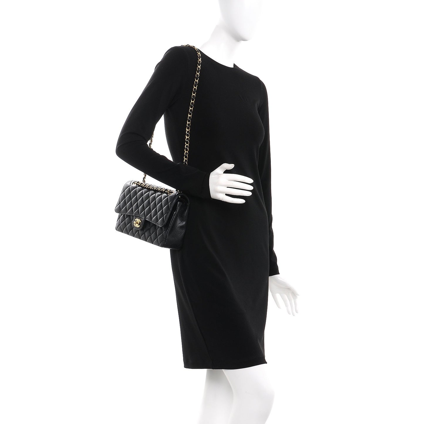Caviar Quilted Medium Double Flap Black