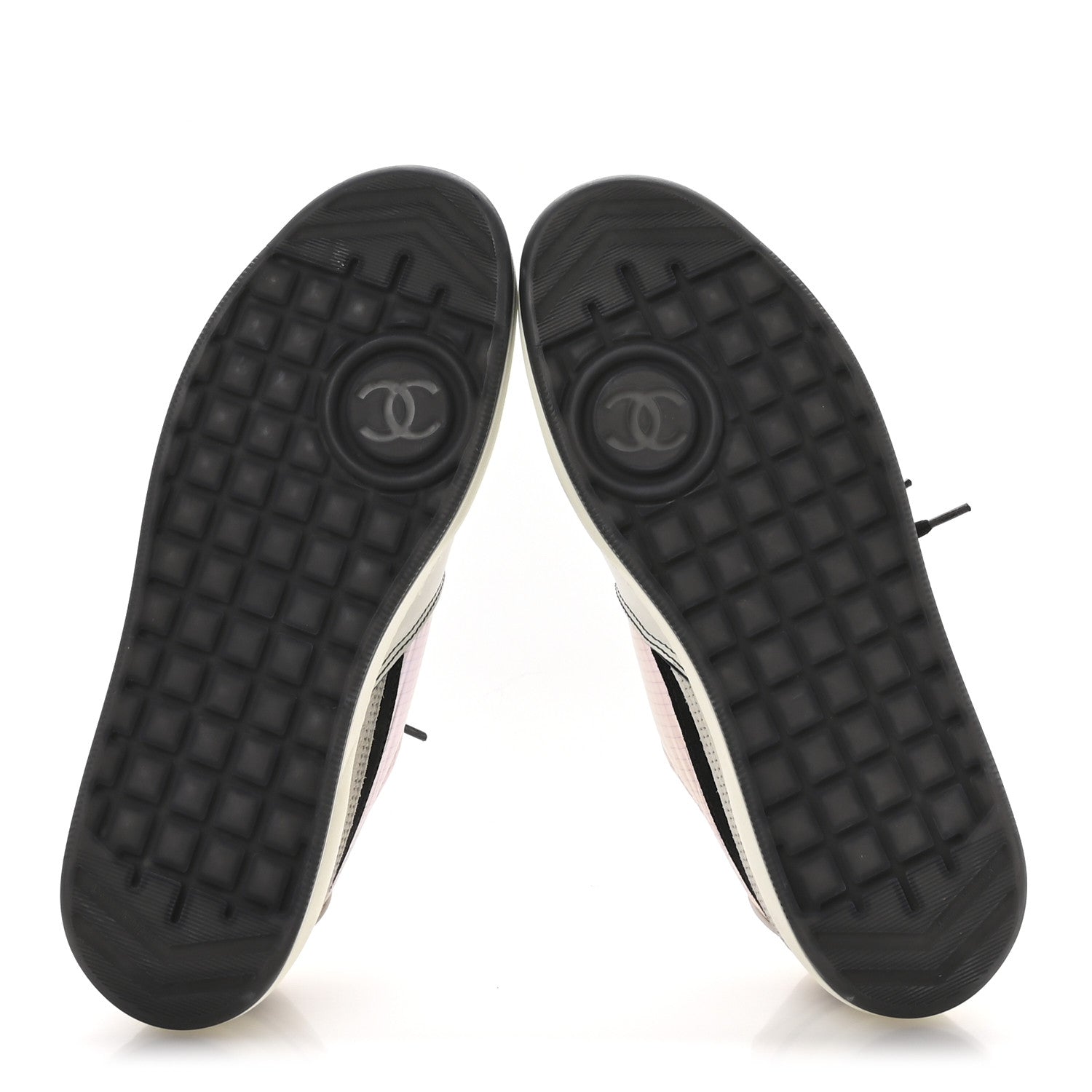 Chanel Suede Fabric Calfskin Womens CC Sneakers 40.5 Pink Grey White 6 of 9