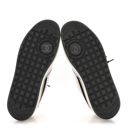 Chanel Suede Fabric Calfskin Womens CC Sneakers 40.5 Pink Grey White 6 of 9