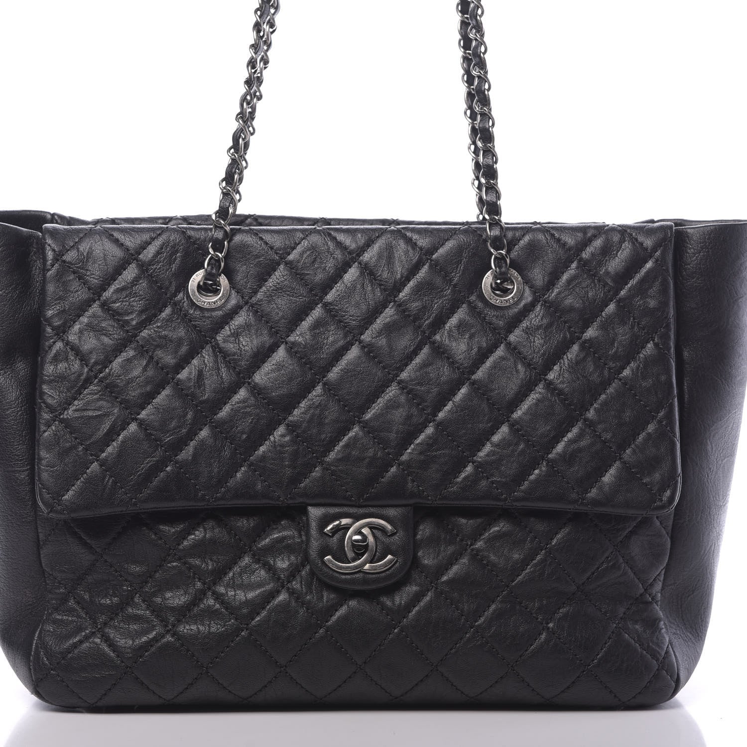 Chanel Crumpled Lambskin Quilted Large Tote Black 13 of 14